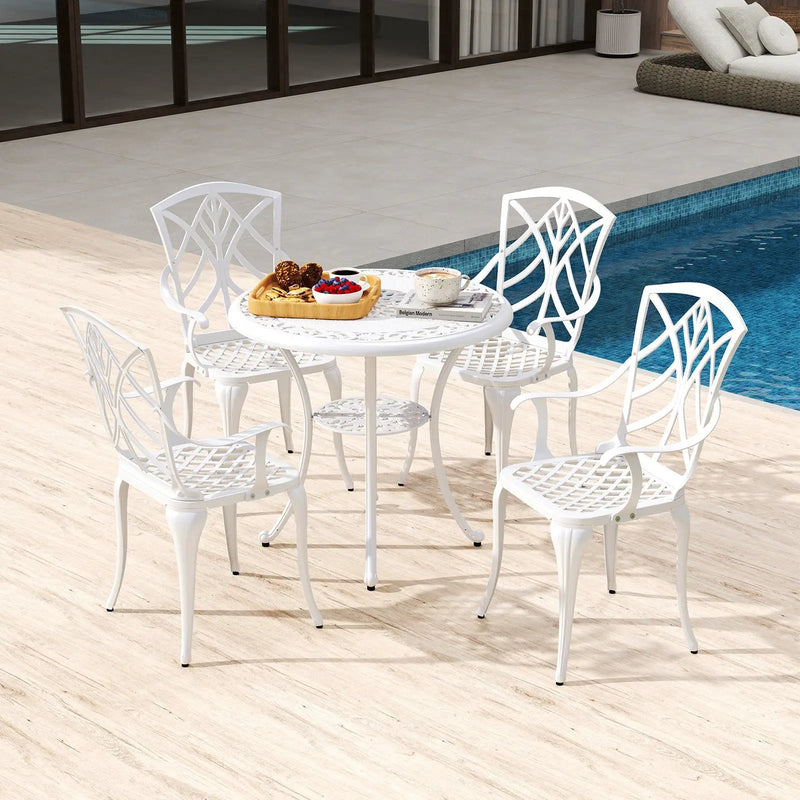 Set of 4 Cast Aluminum Patio Dining Chairs with Armrests and Decorative Patterns by DirectDeals
