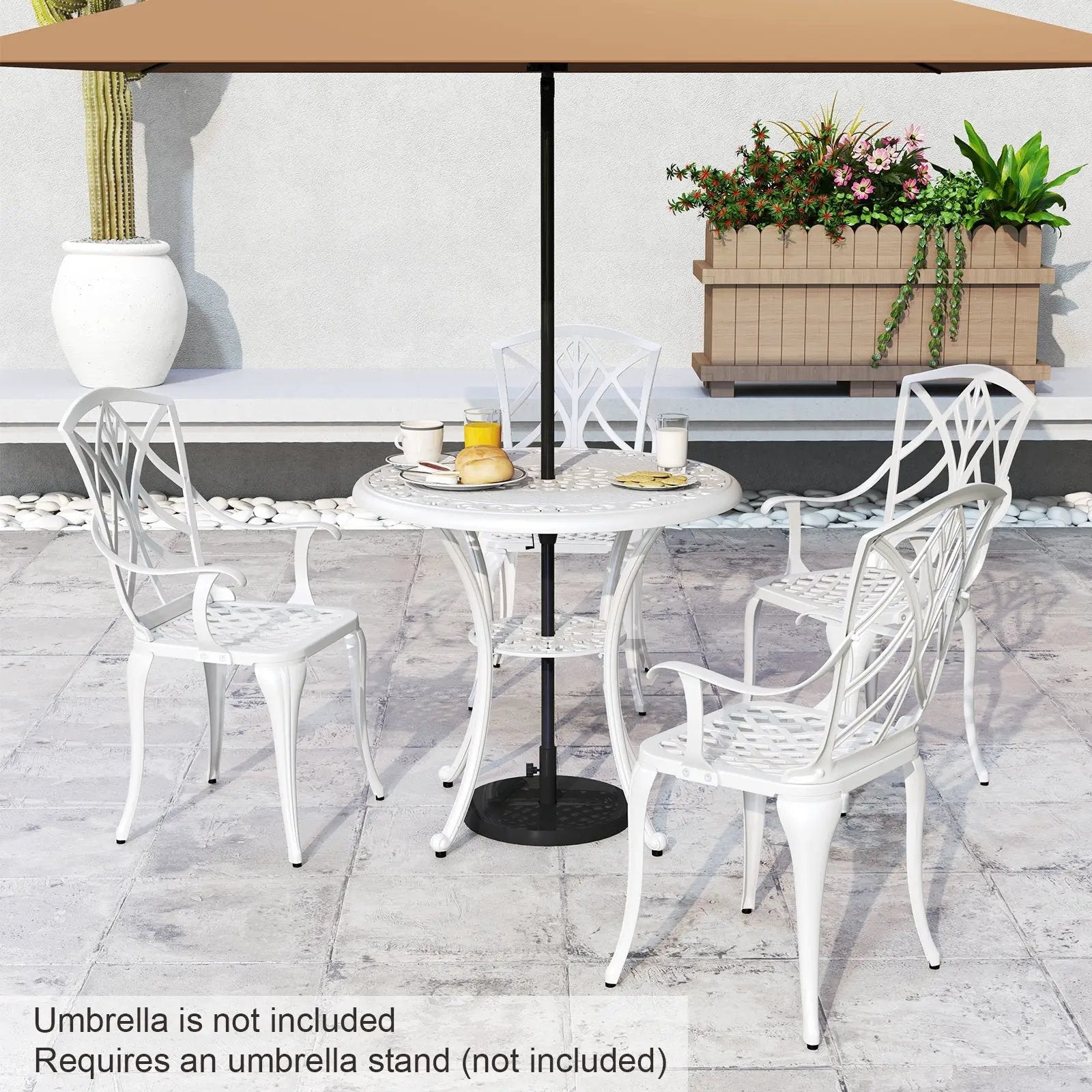 31.5 Inch Round Patio Dining Table for 4 Cast Aluminum with 2-Inch Umbrella Hole by DirectDeals