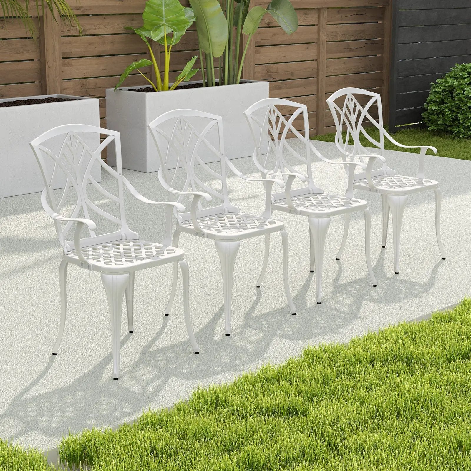 Set of 4 Cast Aluminum Patio Dining Chairs with Armrests and Decorative Patterns by DirectDeals