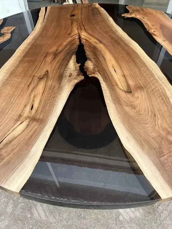 Round Epoxy Resin Table with Wooden Tulip Base Made of Walnut, photo 9 of 10