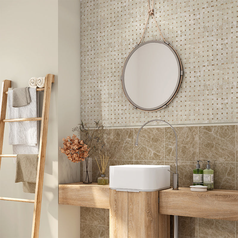Royal Beige&Amp;Emperador Light Polished Basket Weave Marble Mosaics 12x12 Marble Polished 12x12 Mosaics — 2