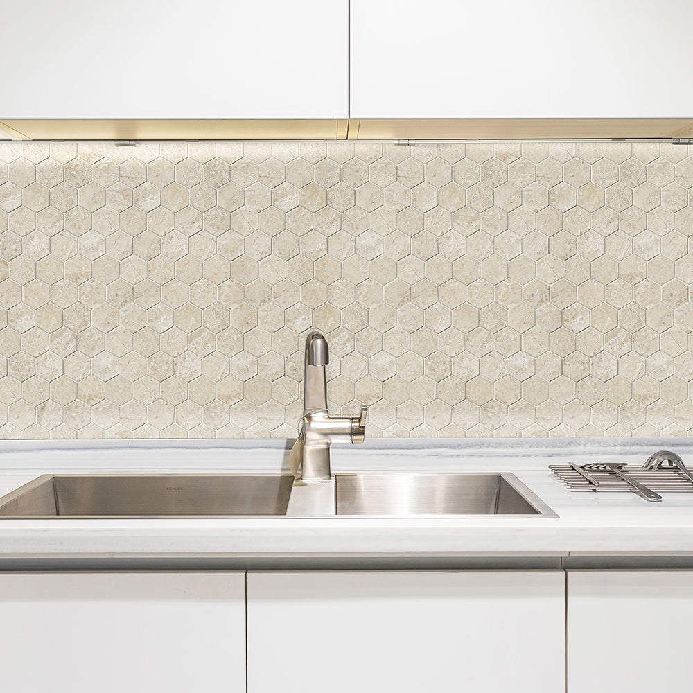 Royal Beige Honed Hexagon Marble Mosaics 10 3/8x12 Marble Honed 12x12 Mosaics — 2