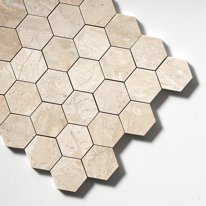 Royal Beige Honed Hexagon Marble Mosaics 10 3/8x12 Marble Honed 12x12 Mosaics — 3