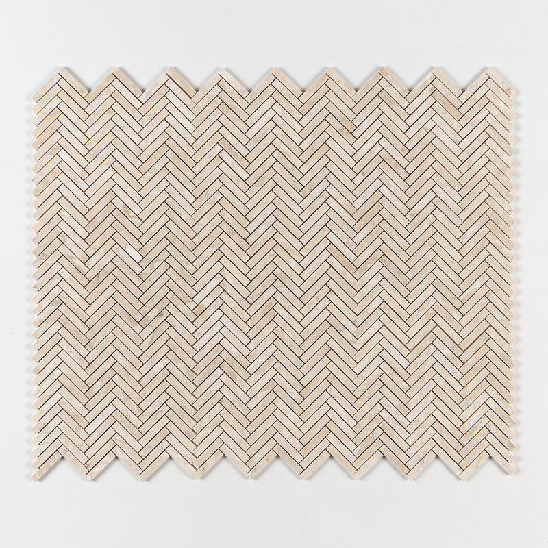 Royal Beige Honed Herringbone 5/8x3 Marble Mosaics 10 7/16x12 13/16 Marble Honed 12x12 Mosaics — 1