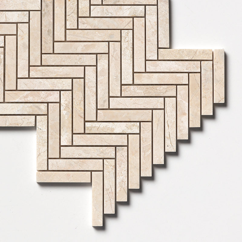 Royal Beige Honed Herringbone 5/8x3 Marble Mosaics 10 7/16x12 13/16 Marble Honed 12x12 Mosaics — 3