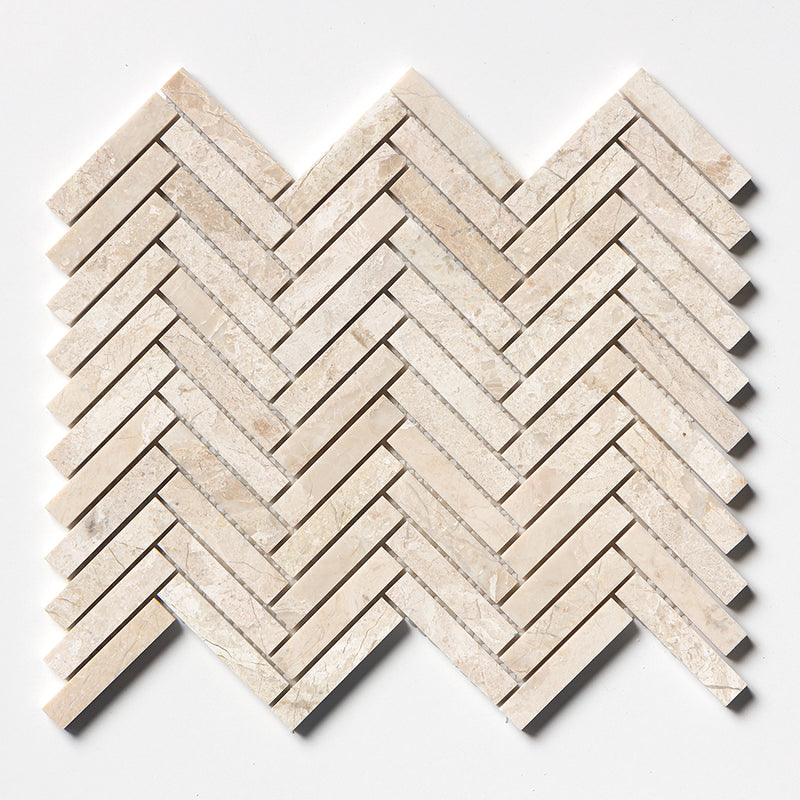 Royal Beige Honed Herringbone 5/8x3 Marble Mosaics 10 7/16x12 13/16 Marble Honed 12x12 Mosaics