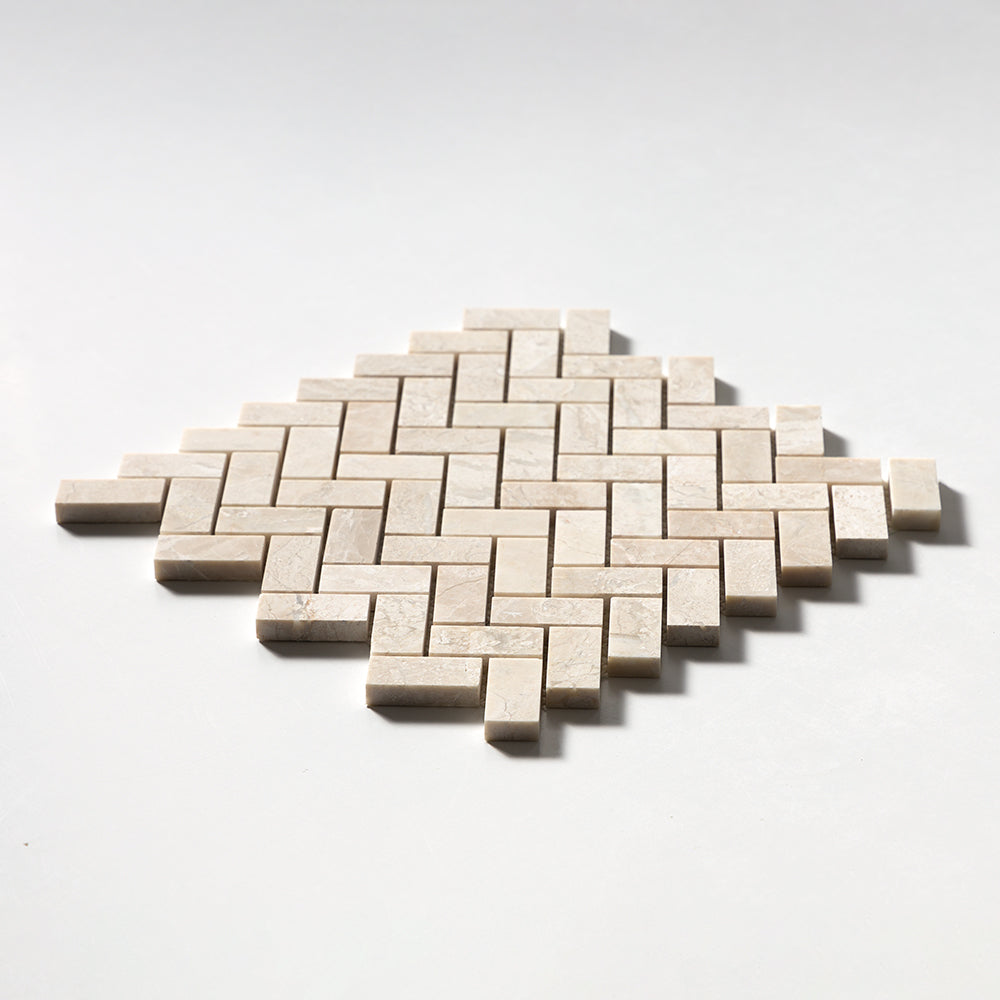 Royal Beige Honed Herringbone 1x2 Marble Mosaics 11x11 Marble Honed 12x12 Mosaics — 2