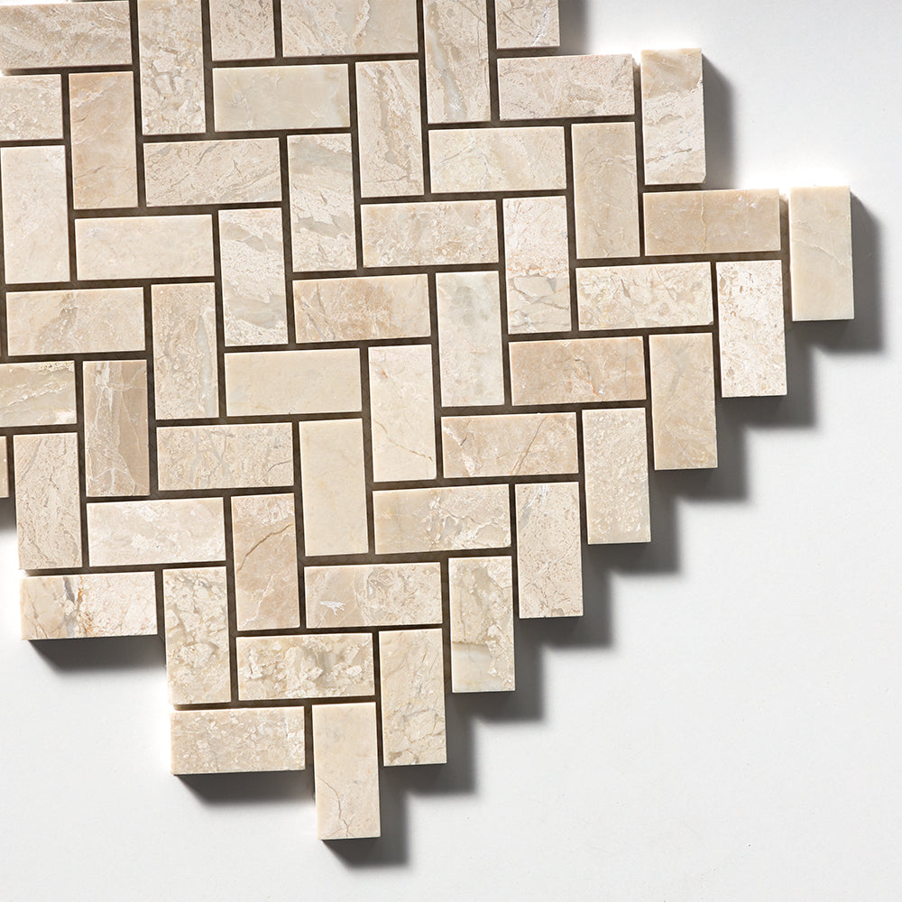 Royal Beige Honed Herringbone 1x2 Marble Mosaics 11x11 Marble Honed 12x12 Mosaics — 3