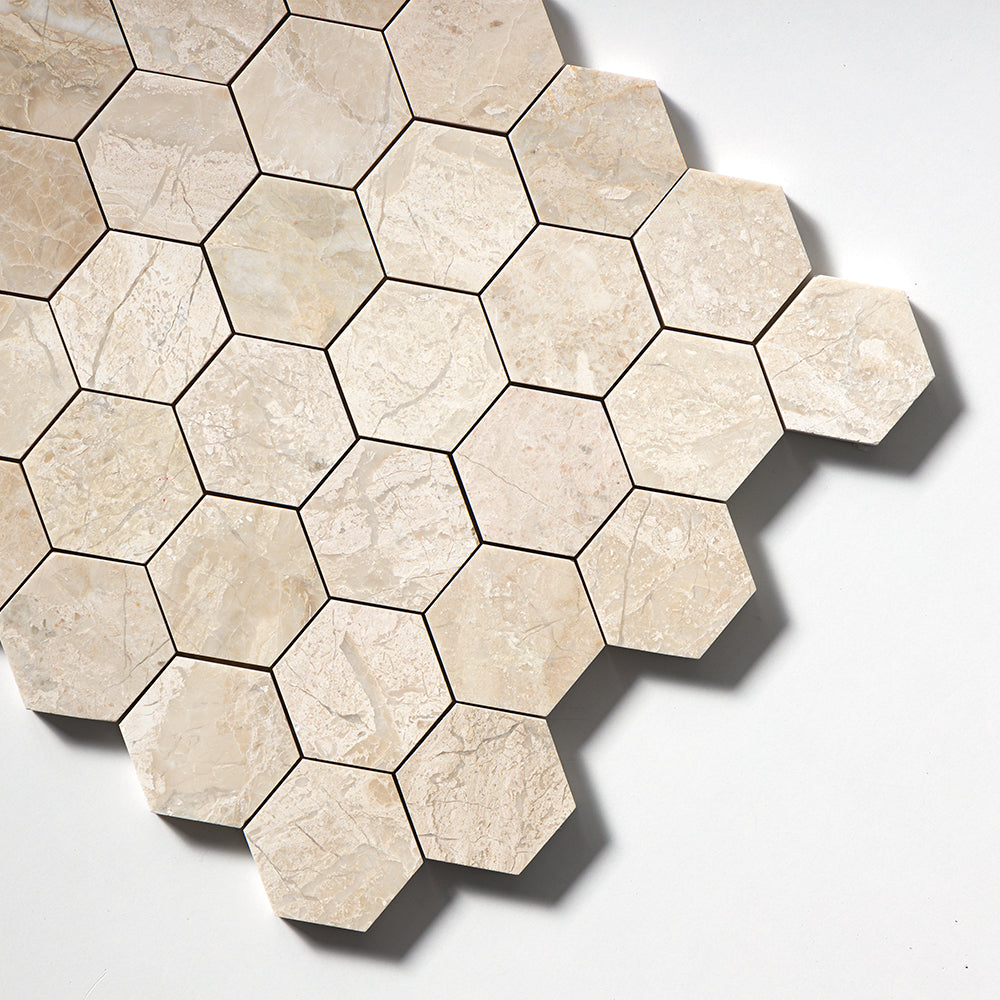 Royal Beige Polished Hexagon Marble Mosaics 10 3/8x12 Marble Polished 12x12 Mosaics — 3