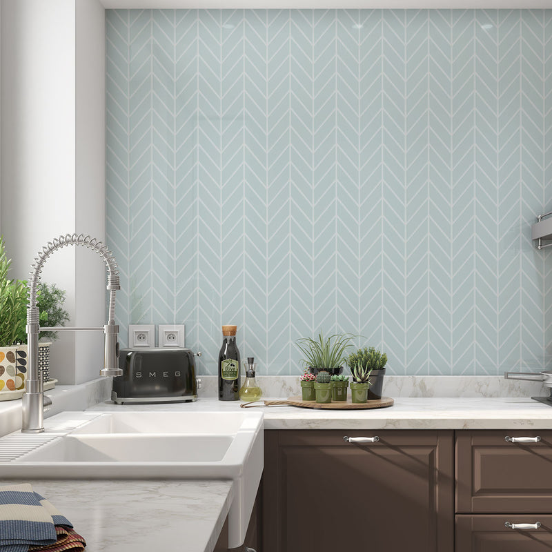 Seafoam Glossy Chevron Ceramic Tiles 2x6 Ceramic Glossy 2x6 Tiles — 3