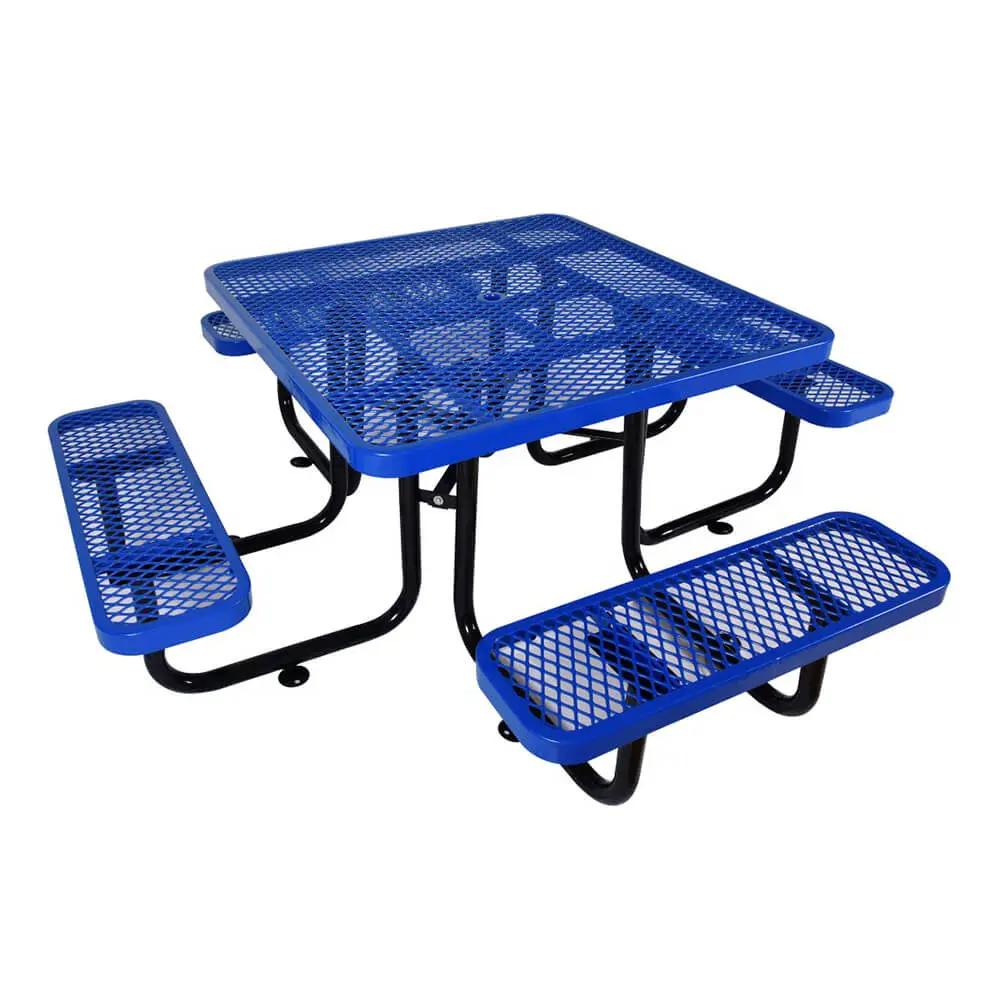 Large 46-Inch Stylish Square Steel Picnic Table W/ Thermoplastic Coating & Umbrella Hole (SAK90547) by SAKSBY WHOLESALE