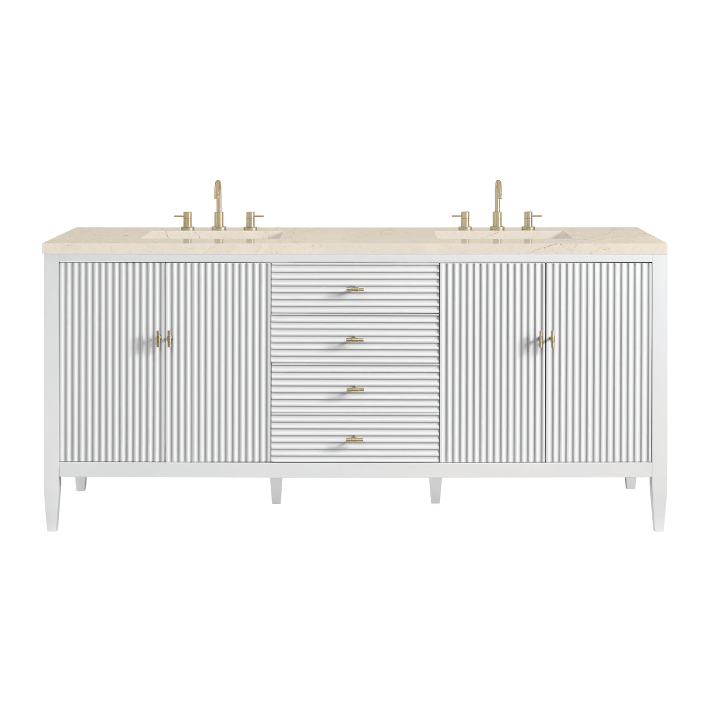 James Martin Myrrin 72" Double Bathroom Vanity, Bright White with Eternal Marfil countertop
