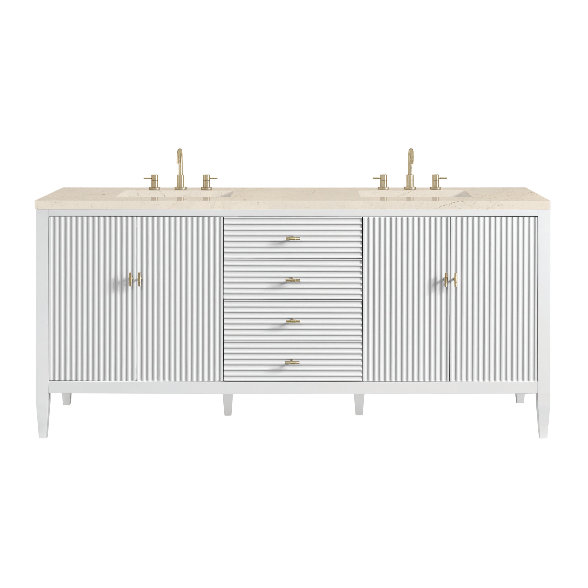 James Martin Myrrin 72" Double Bathroom Vanity, Bright White with Eternal Marfil countertop