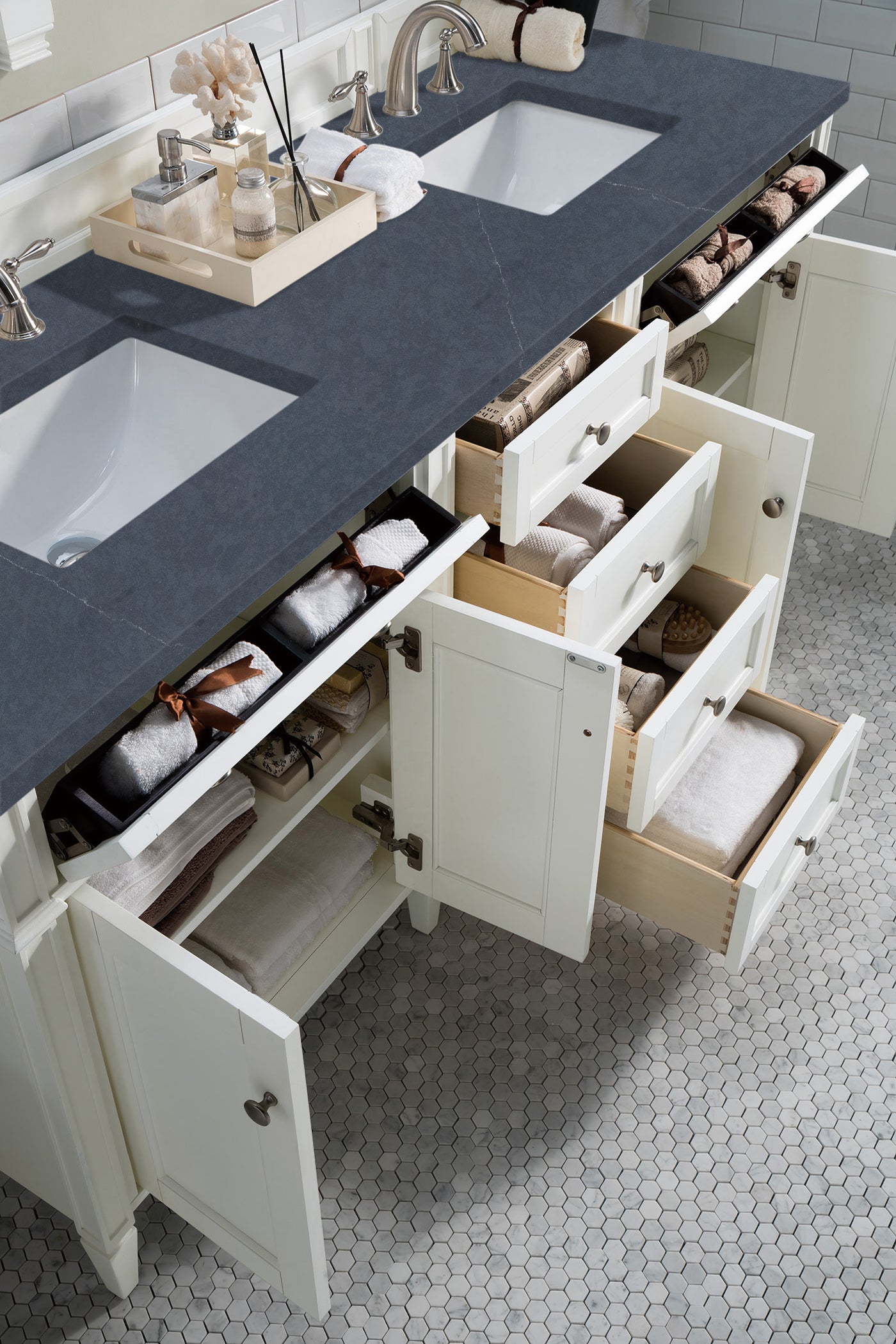 James Martin Brittany 72" Double Bathroom Vanity, Bright White, view 34