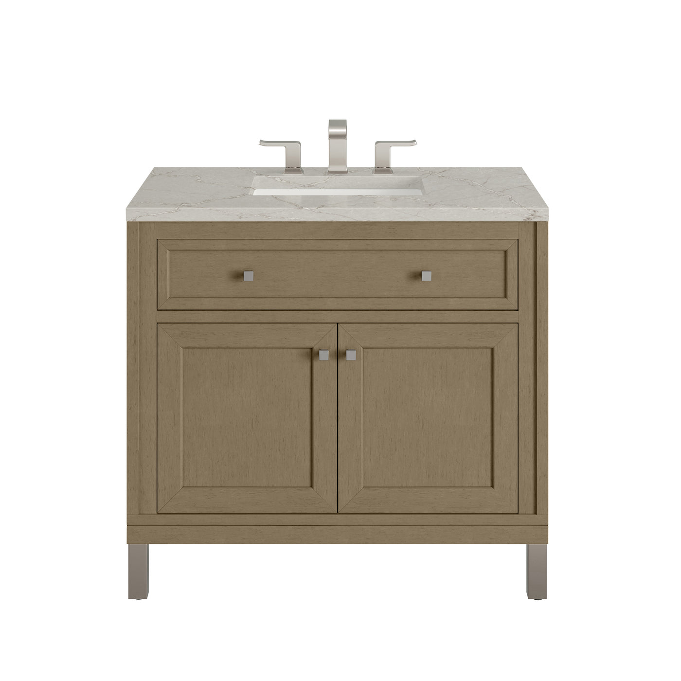 James Martin Chicago 36" Single Bathroom Vanity, Walnut Whisper with Victorian Silver countertop