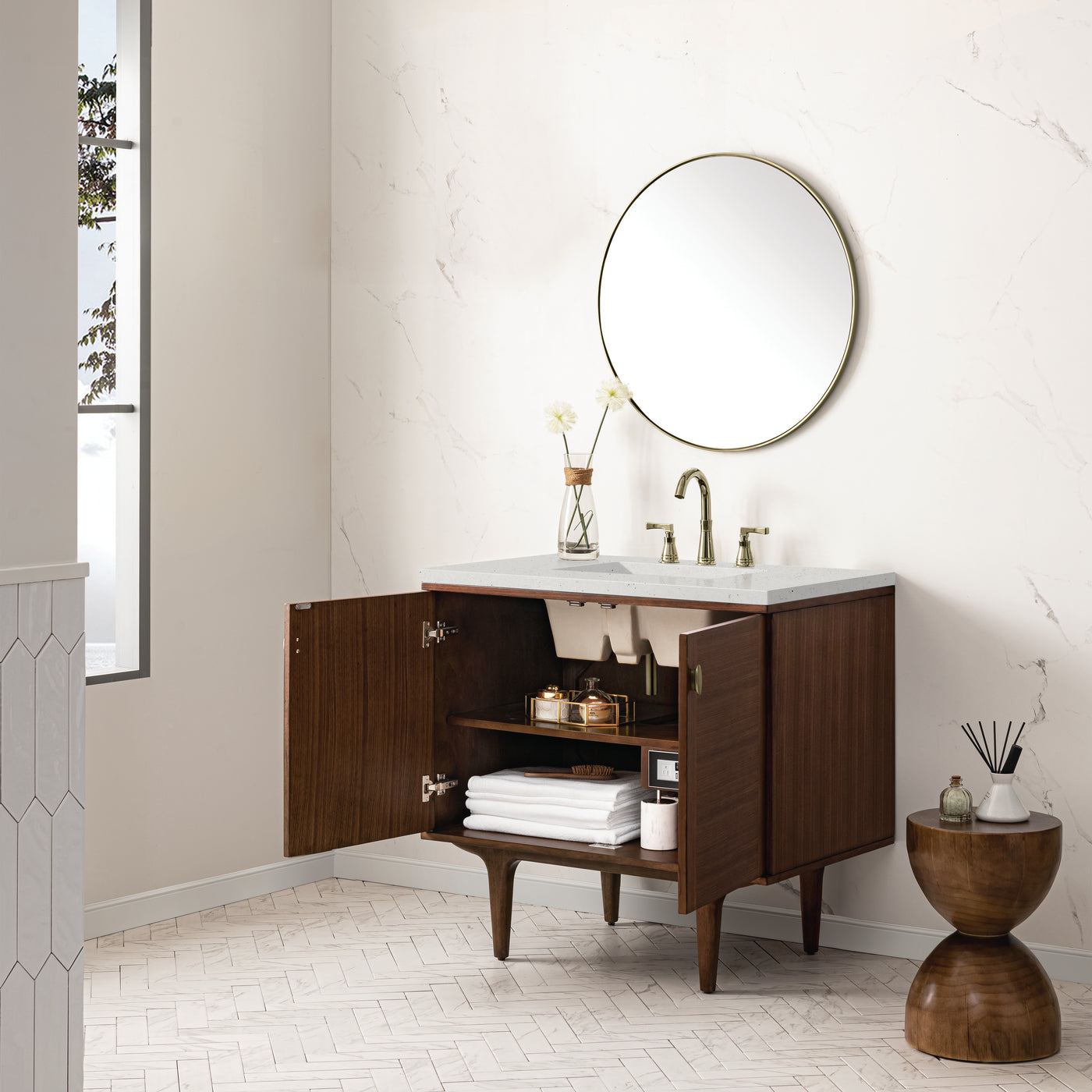 James Martin Amberly 36" Dual Mount Single Bathroom Vanity, Mid-Century Walnut, view 29