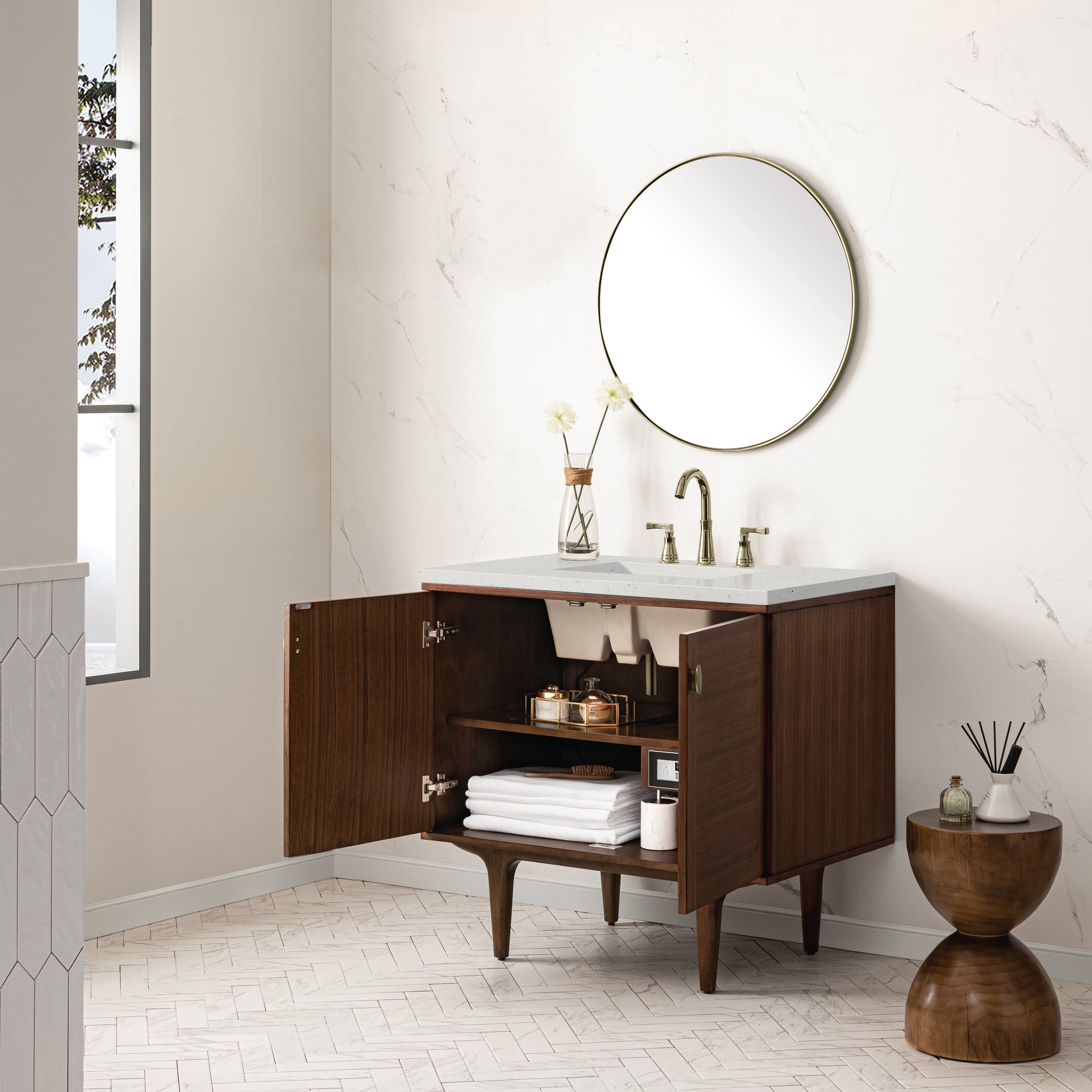 James Martin Amberly 36" Dual Mount Single Bathroom Vanity, Mid-Century Walnut, view 29
