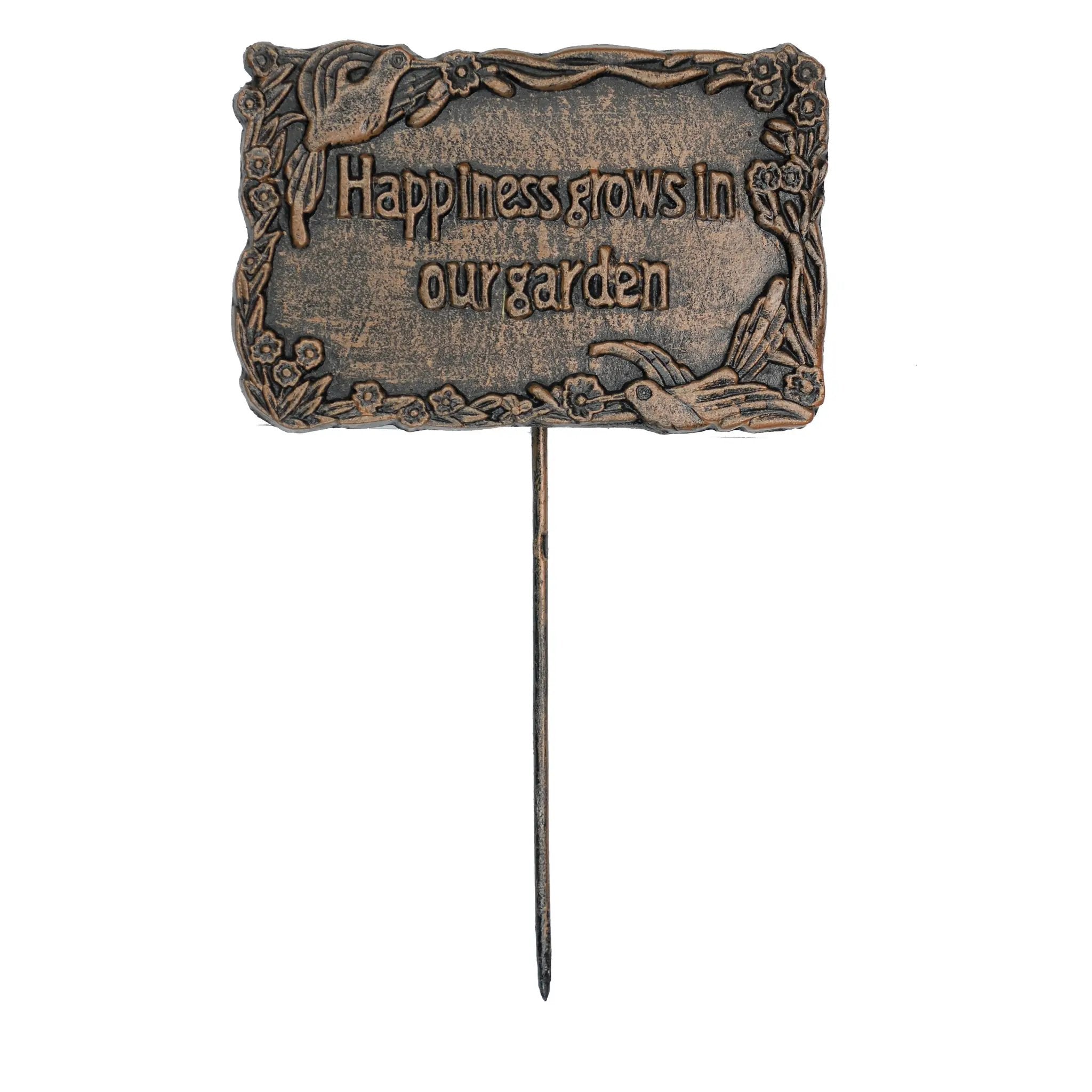Antique Bronze Metal Garden Marker Happiness Grows In Our Garden by Sharicks