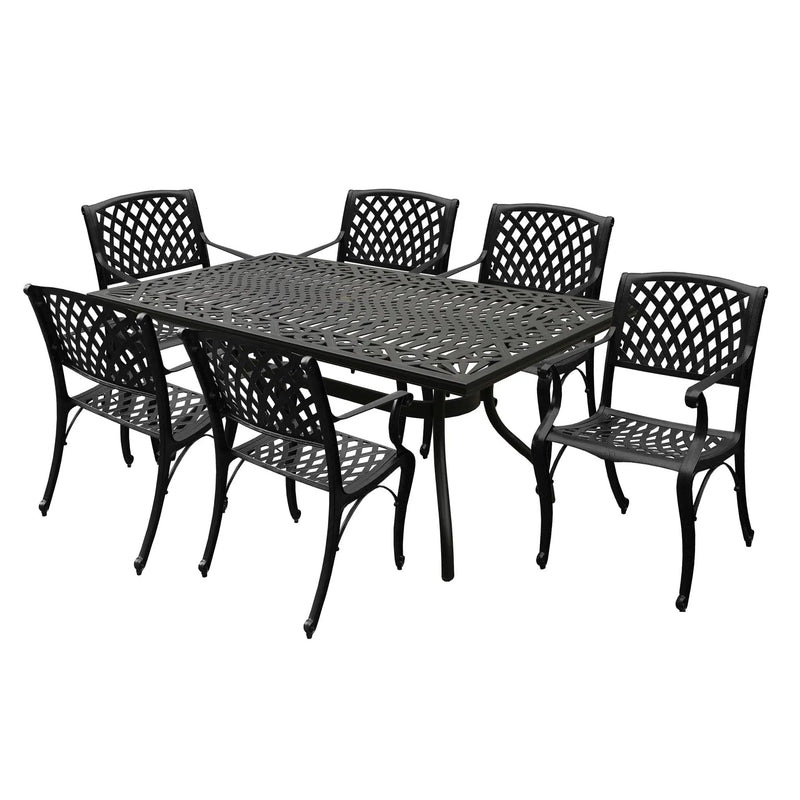 Outdoor Aluminum 7pc Black Rectangular Patio Dining Set and Six Chairs by Sharicks