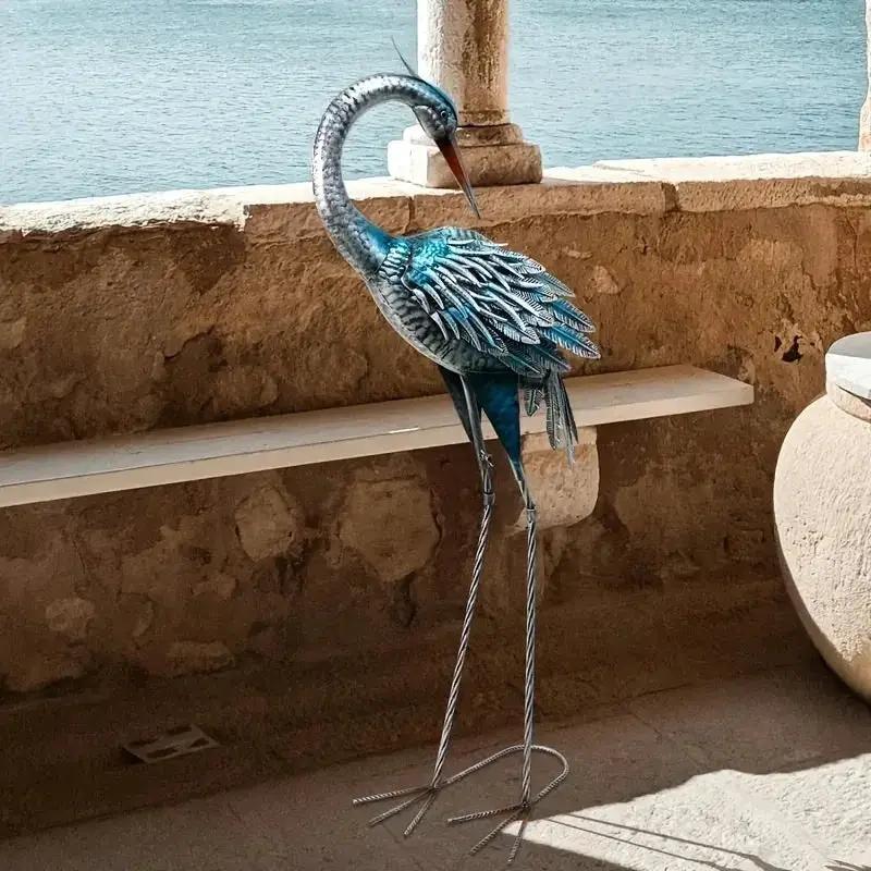Modern Blue Heron Garden Statue for Outdoor & Patio Decor by House Of Avana