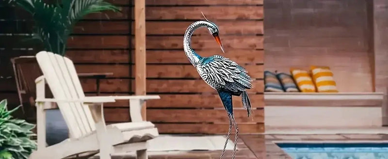 Modern Blue Heron Garden Statue for Outdoor & Patio Decor by House Of Avana