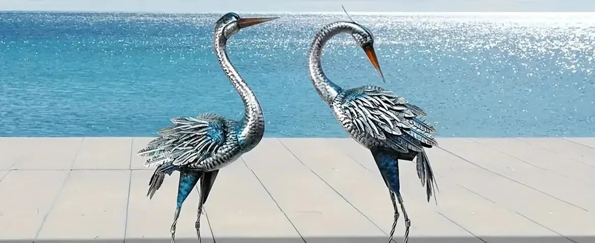Modern Blue Heron Garden Statue for Outdoor & Patio Decor by House Of Avana
