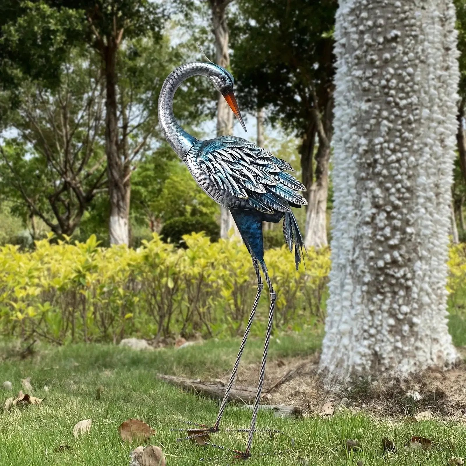 Modern Blue Heron Garden Statue for Outdoor & Patio Decor by House Of Avana