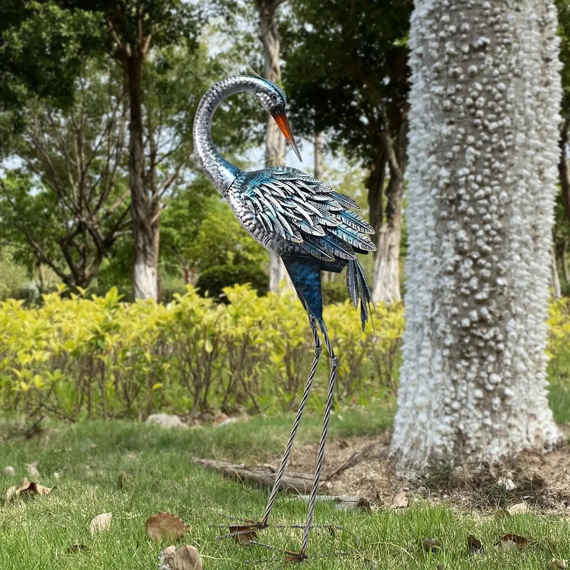 Modern Blue Heron Garden Statue for Outdoor & Patio Decor by House Of Avana