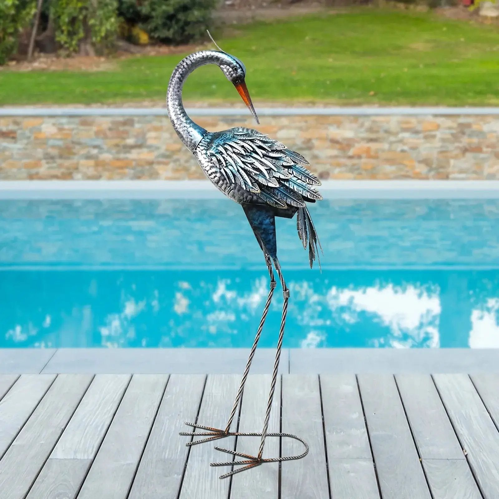 Modern Blue Heron Garden Statue for Outdoor & Patio Decor by House Of Avana