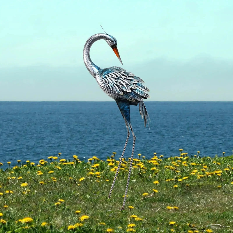 Modern Blue Heron Garden Statue for Outdoor & Patio Decor by House Of Avana