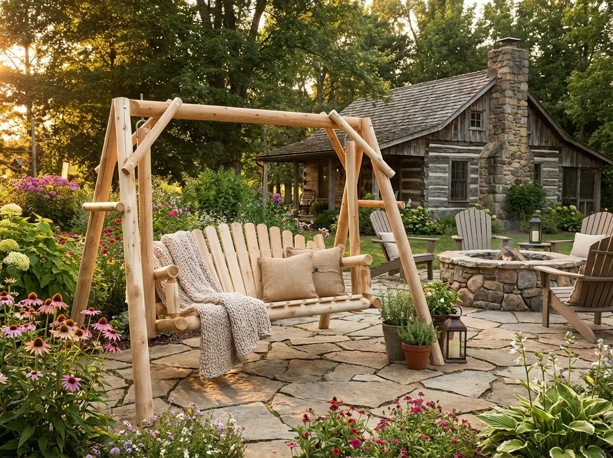 Rustic Log Swing Set by Cedar Creek Rustic Furniture