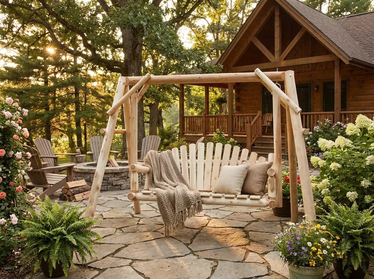 Rustic Log Swing Set by Cedar Creek Rustic Furniture