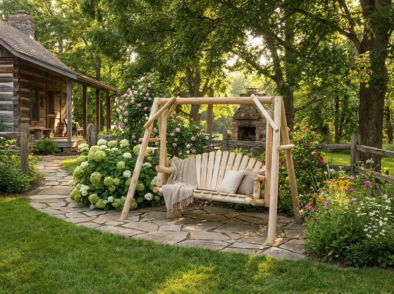 Rustic Log Swing Set by Cedar Creek Rustic Furniture