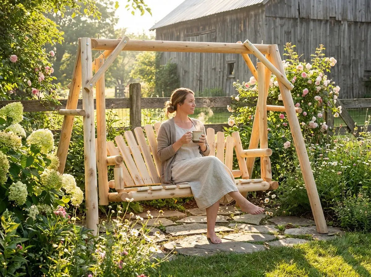 Rustic Log Swing Set by Cedar Creek Rustic Furniture