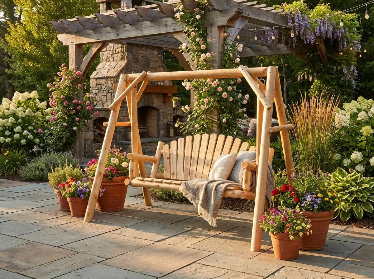 Rustic Log Swing Set by Cedar Creek Rustic Furniture