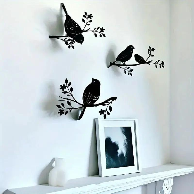 Rustic Metal Bird Wall Decor, 3D Silhouette, 3pcs Set by House Of Avana