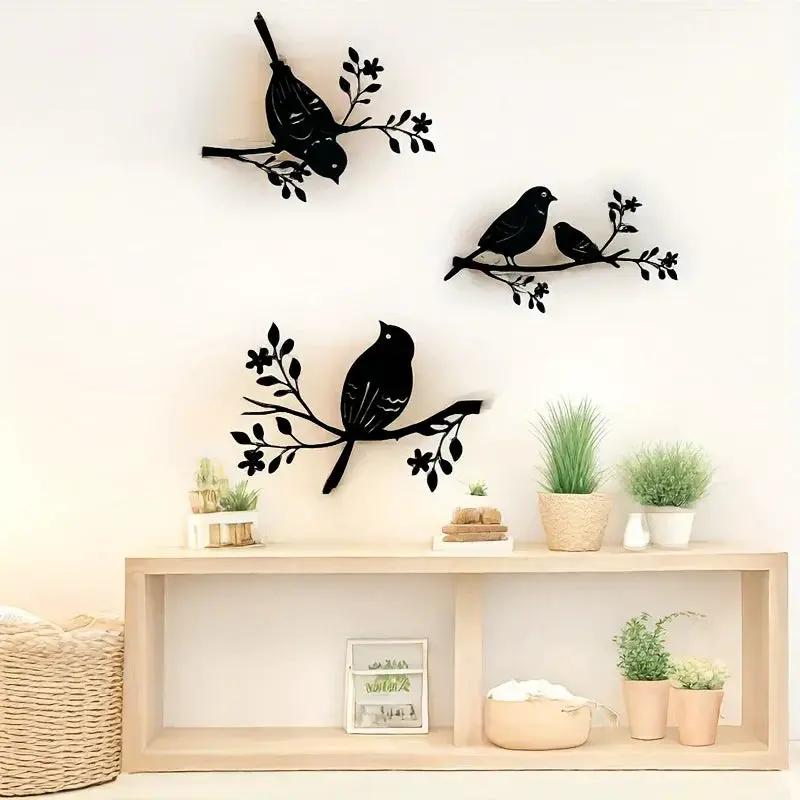 Rustic Metal Bird Wall Decor, 3D Silhouette, 3pcs Set by House Of Avana