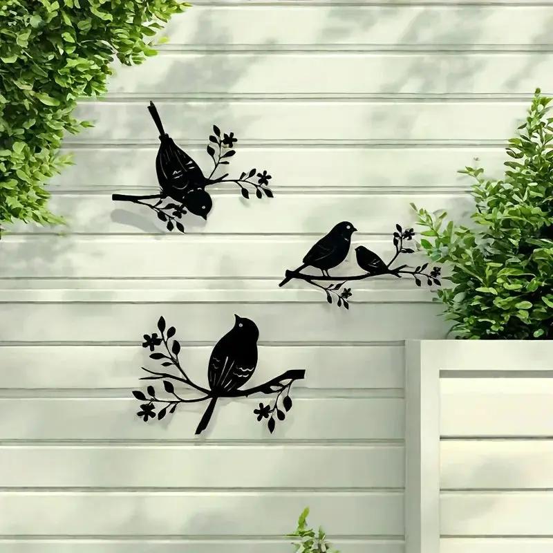 Rustic Metal Bird Wall Decor, 3D Silhouette, 3pcs Set by House Of Avana