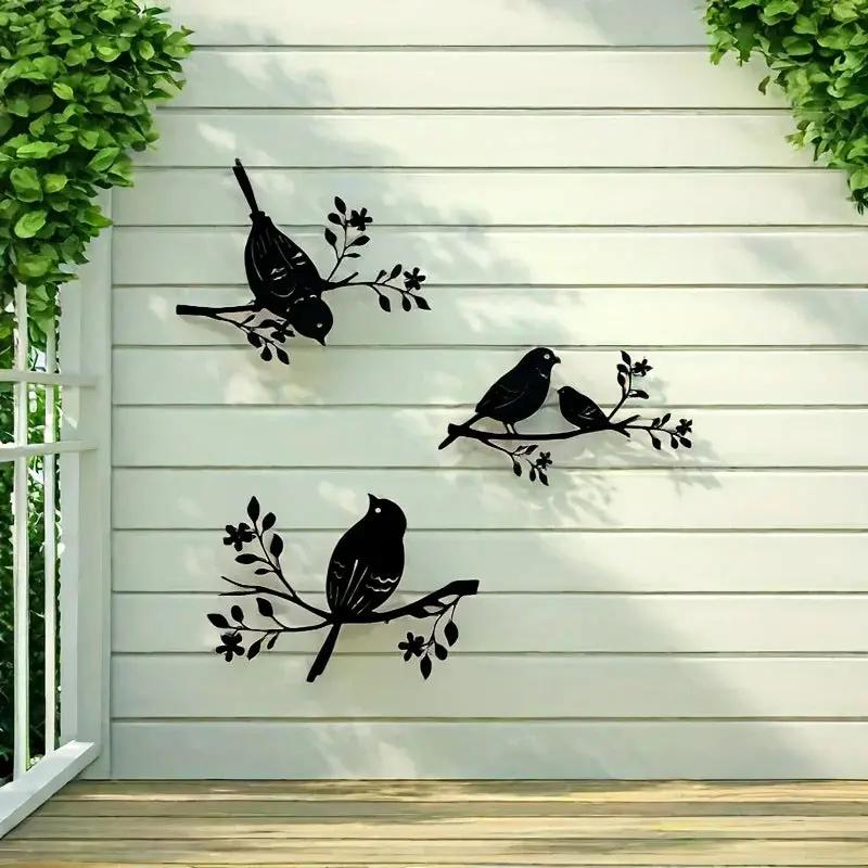 Rustic Metal Bird Wall Decor, 3D Silhouette, 3pcs Set by House Of Avana