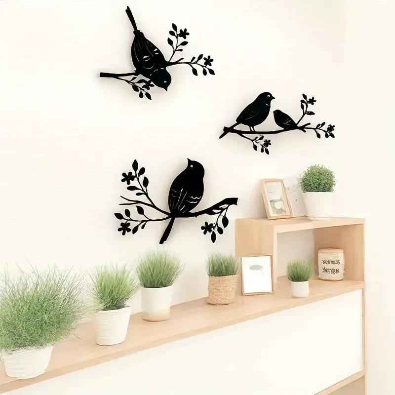 Rustic Metal Bird Wall Decor, 3D Silhouette, 3pcs Set by House Of Avana