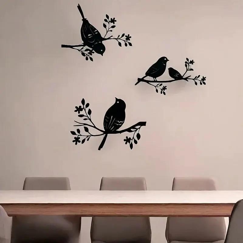 Rustic Metal Bird Wall Decor, 3D Silhouette, 3pcs Set by House Of Avana