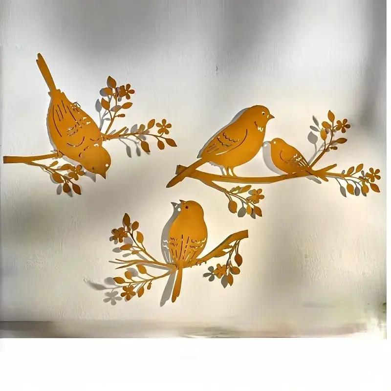 Rustic Metal Bird Wall Decor, 3D Silhouette, 3pcs Set by House Of Avana