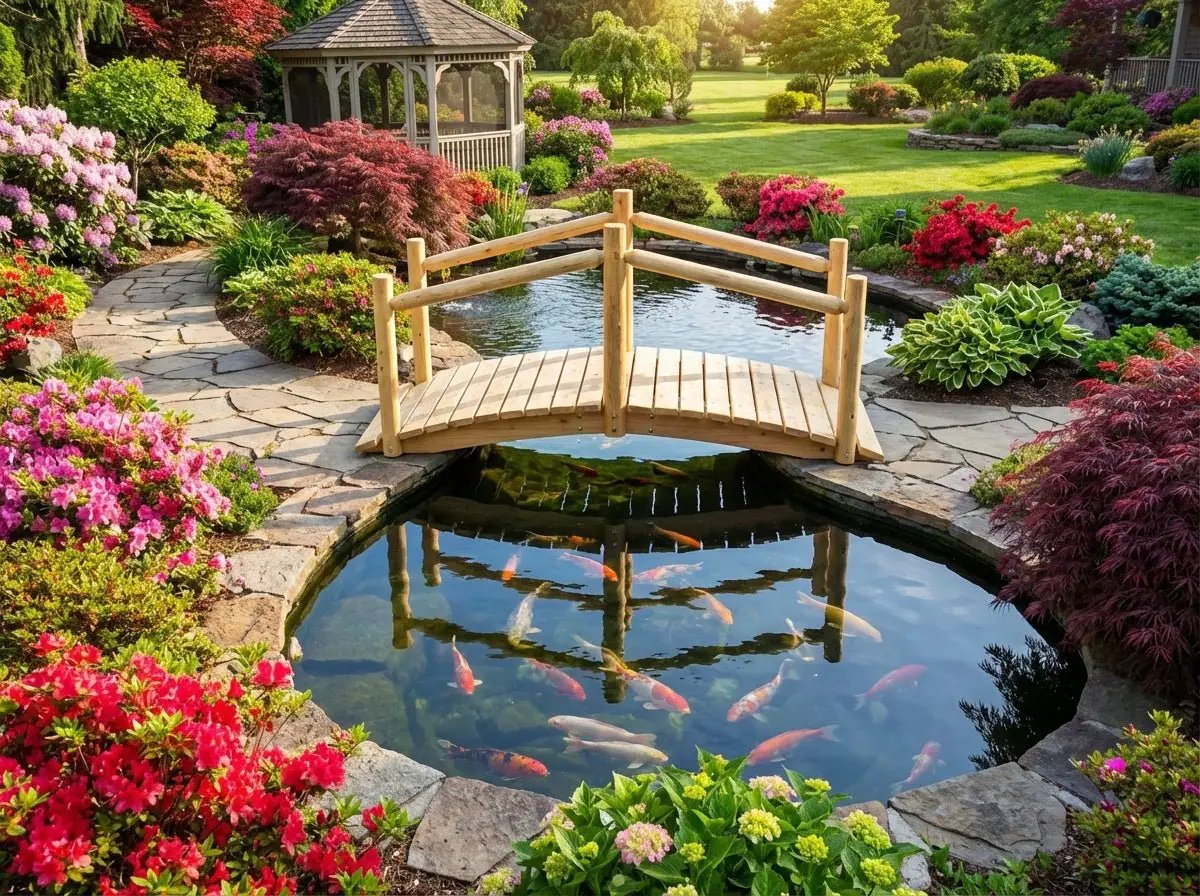 Rustic Wooden Garden Bridge by Cedar Creek Rustic Furniture