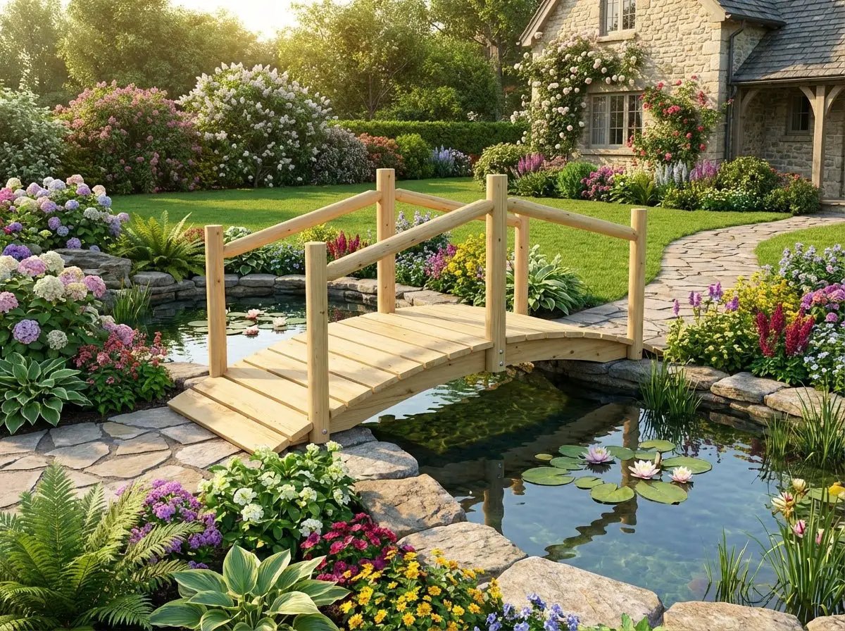 Rustic Wooden Garden Bridge by Cedar Creek Rustic Furniture
