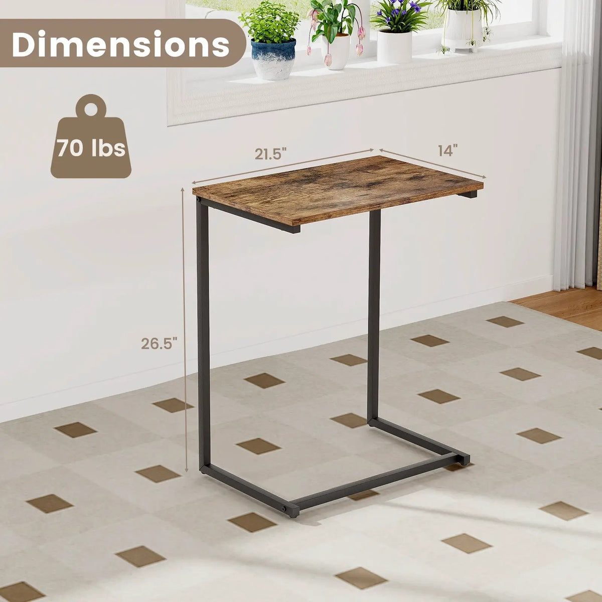 C-shaped Industrial End Table with Metal Frame, photo 5 of 9