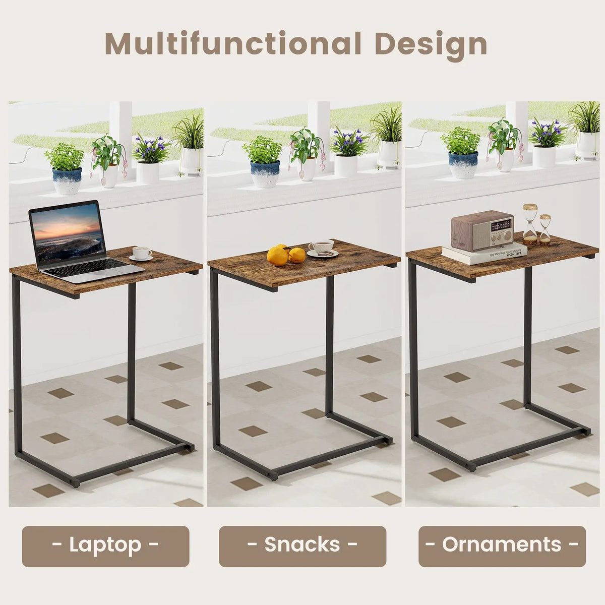 C-shaped Industrial End Table with Metal Frame, photo 7 of 9