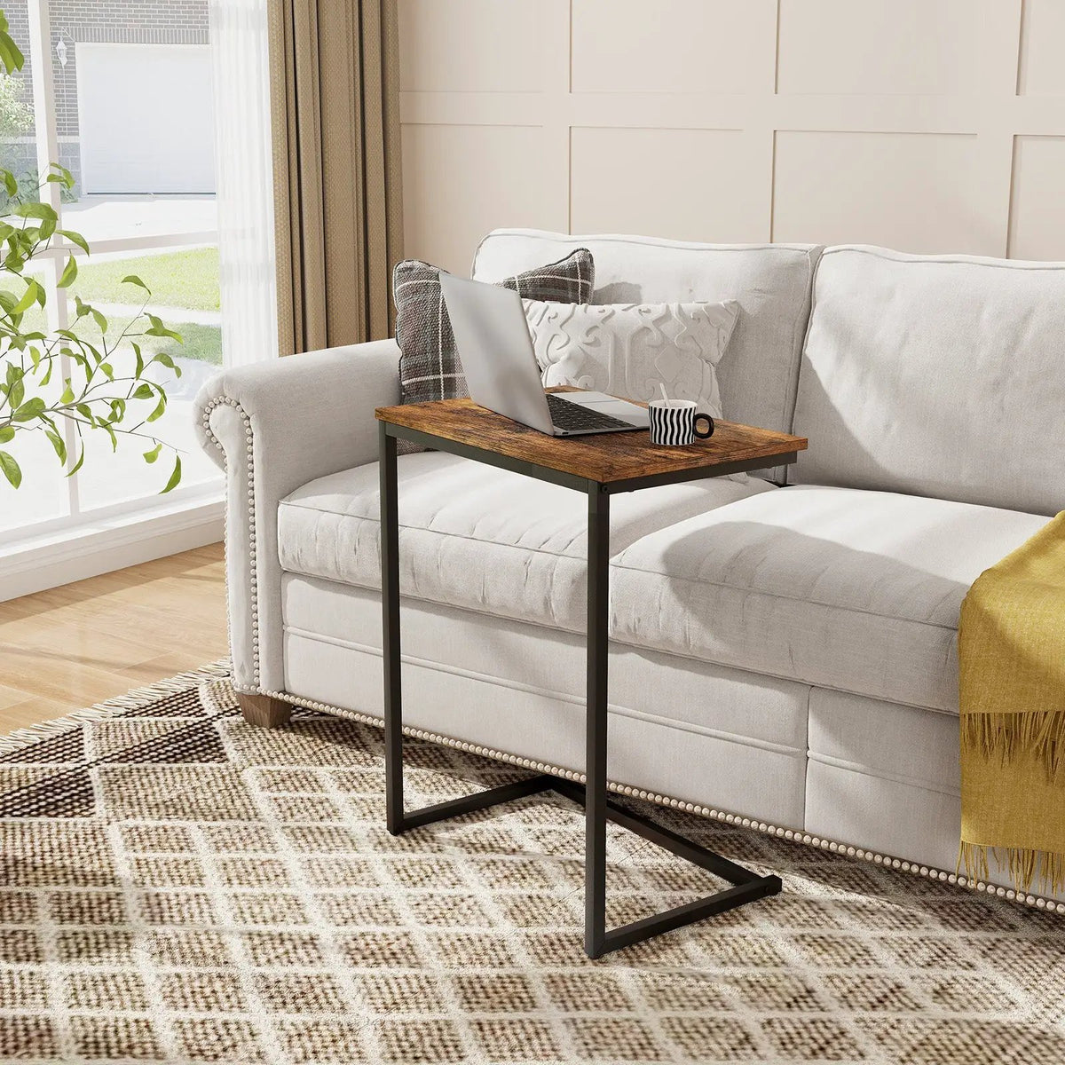C-shaped Industrial End Table with Metal Frame, photo 2 of 9