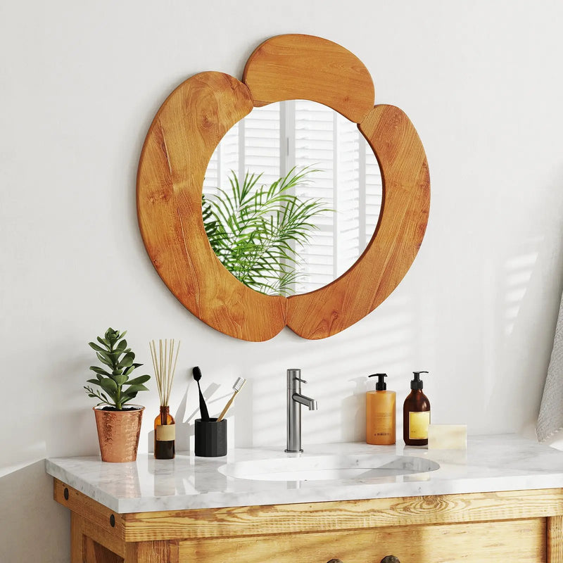 29 Inch Rustic Hanging Vanity Mirror with Teak Wood Frame by DirectDeals