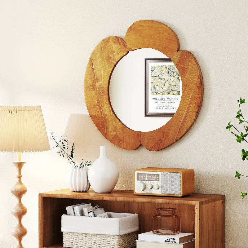 29 Inch Rustic Hanging Vanity Mirror with Teak Wood Frame by DirectDeals