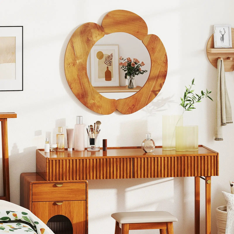 29 Inch Rustic Hanging Vanity Mirror with Teak Wood Frame by DirectDeals